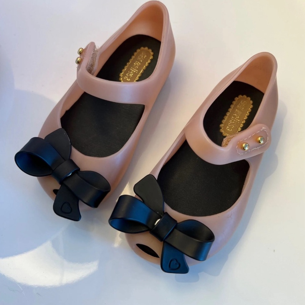 Mini Melissa Pink Mary Jane Shoes with Black Bow